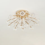Elegant Luxury Crystal Flower Flush Mount Ceiling Light in Gold Finish