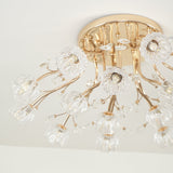 Elegant Luxury Crystal Flower Flush Mount Ceiling Light in Gold Finish