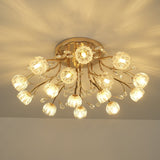 Elegant Luxury Crystal Flower Flush Mount Ceiling Light in Gold Finish