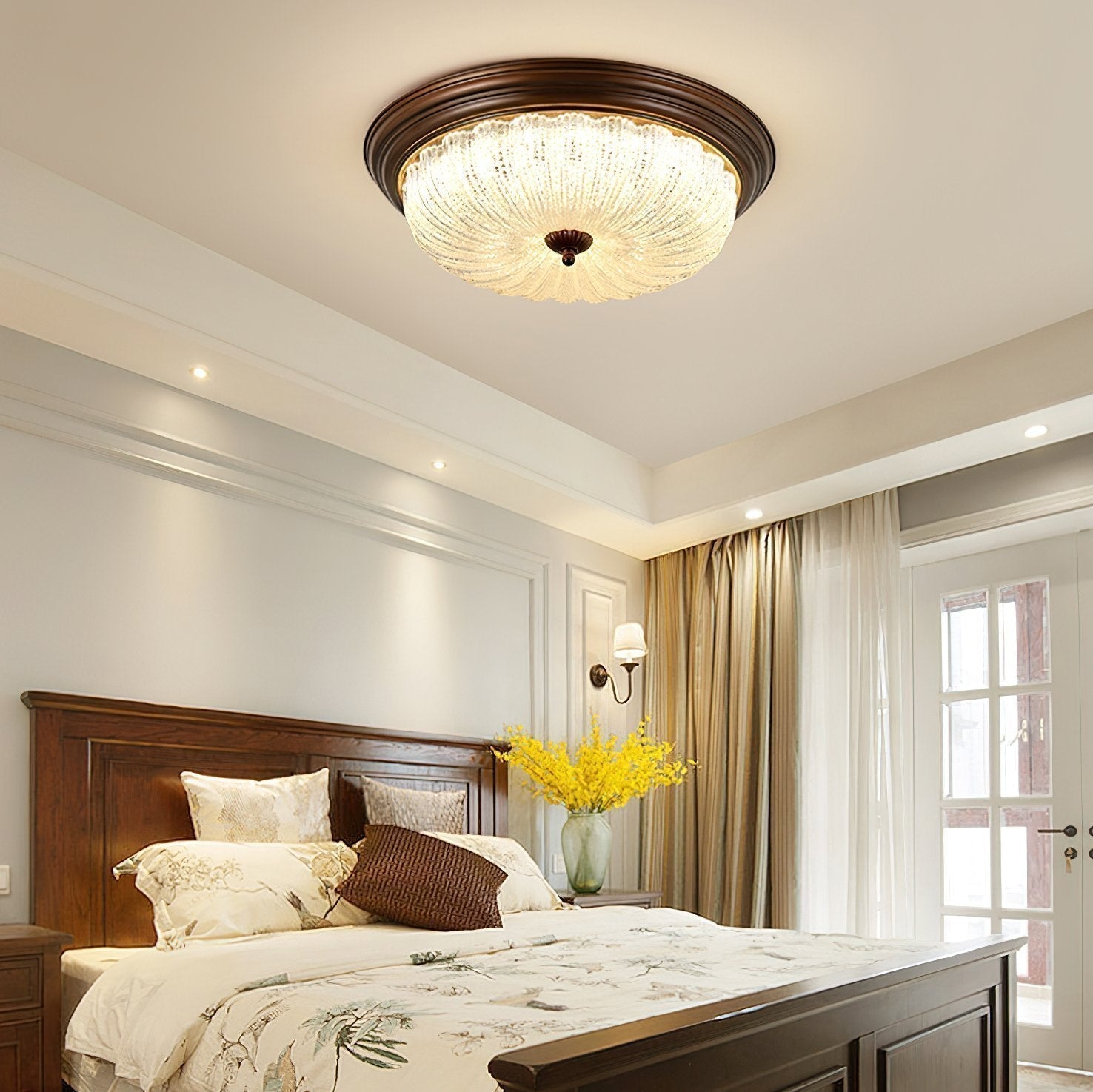 modern-walnut-wood-grain-crystal-glass-dome-led-ceiling-light-for-living-room