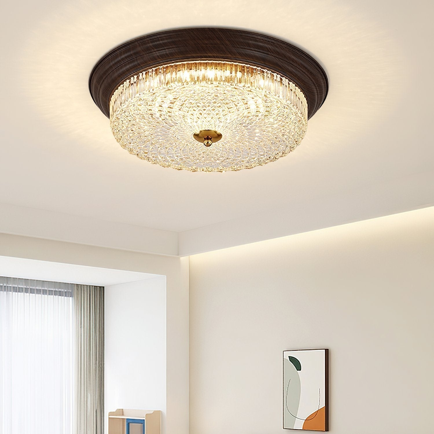 modern-walnut-wood-grain-crystal-glass-dome-led-ceiling-light-for-living-room