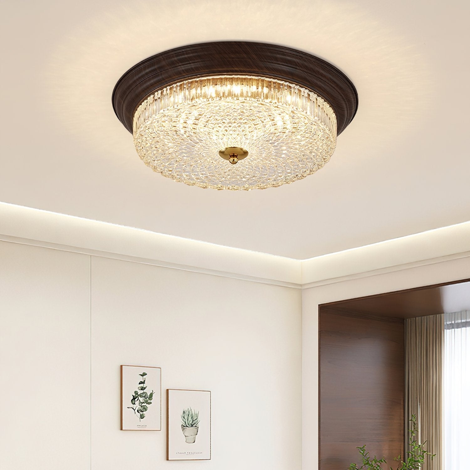 modern-walnut-wood-grain-crystal-glass-dome-led-ceiling-light-for-living-room