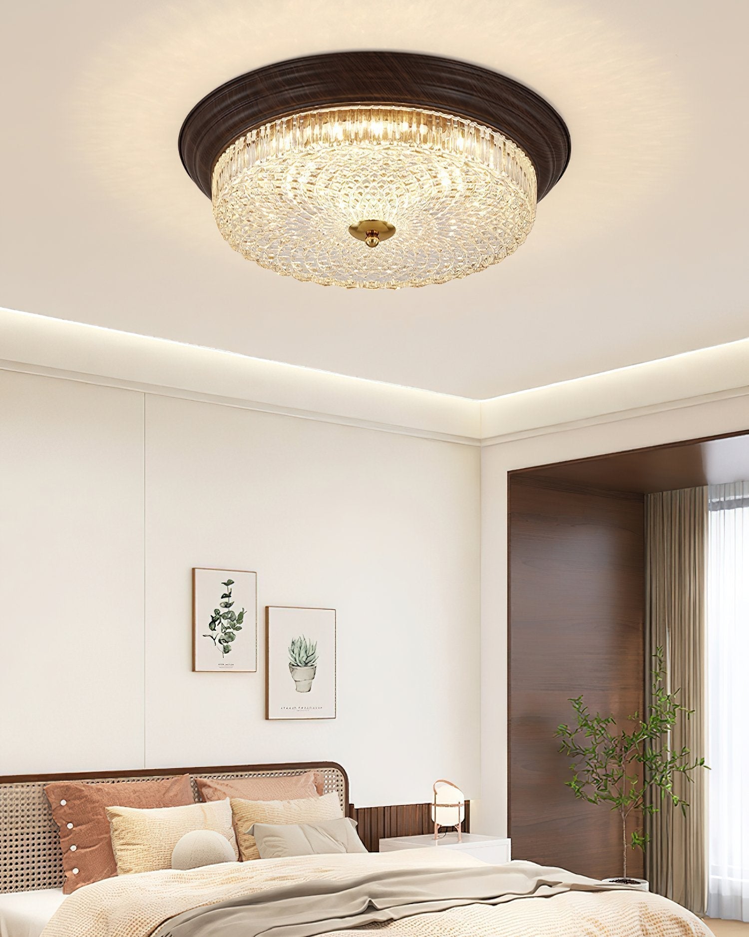 modern-walnut-wood-grain-crystal-glass-dome-led-ceiling-light-for-living-room