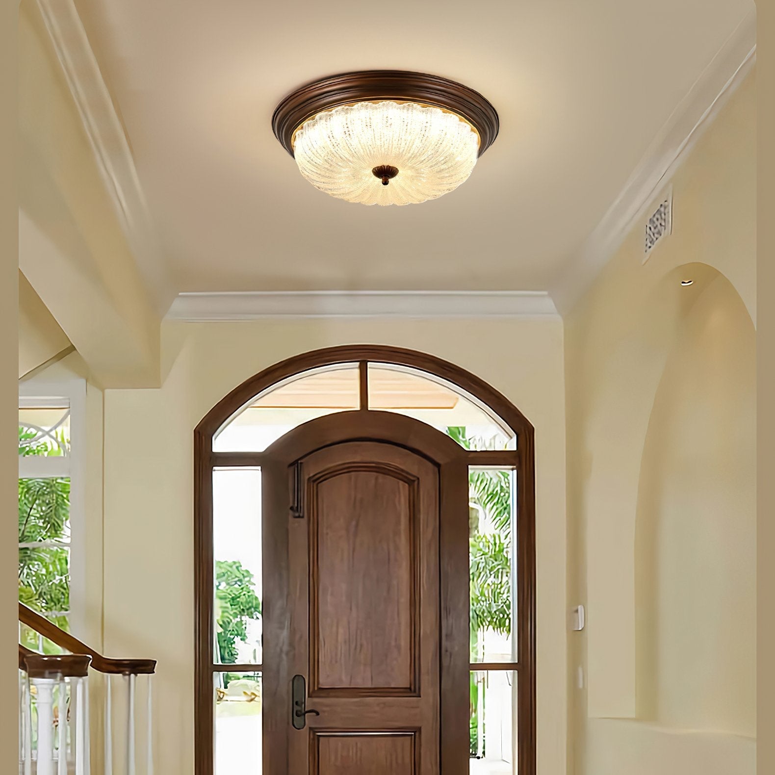 modern-walnut-wood-grain-crystal-glass-dome-led-ceiling-light-for-living-room