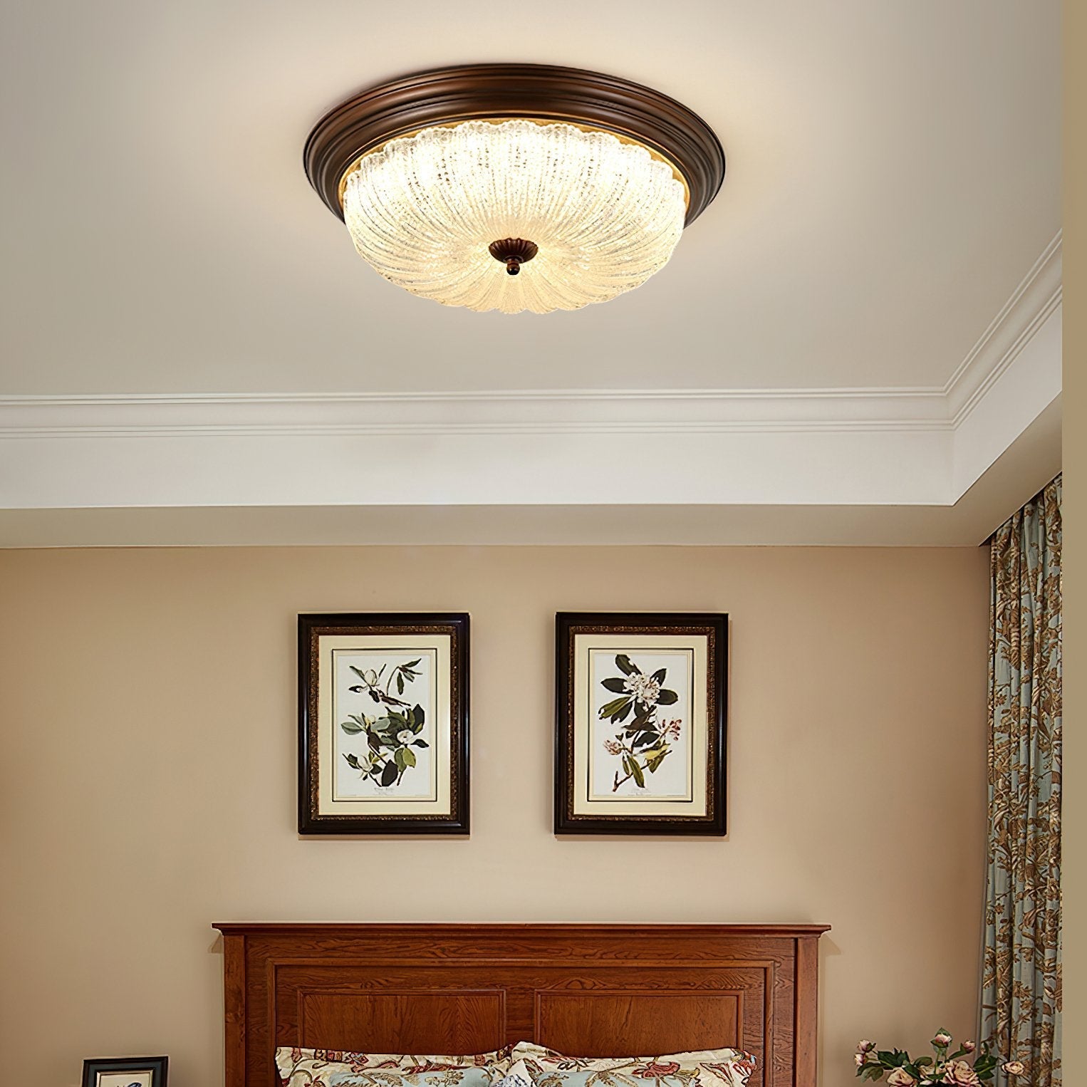 modern-walnut-wood-grain-crystal-glass-dome-led-ceiling-light-for-living-room