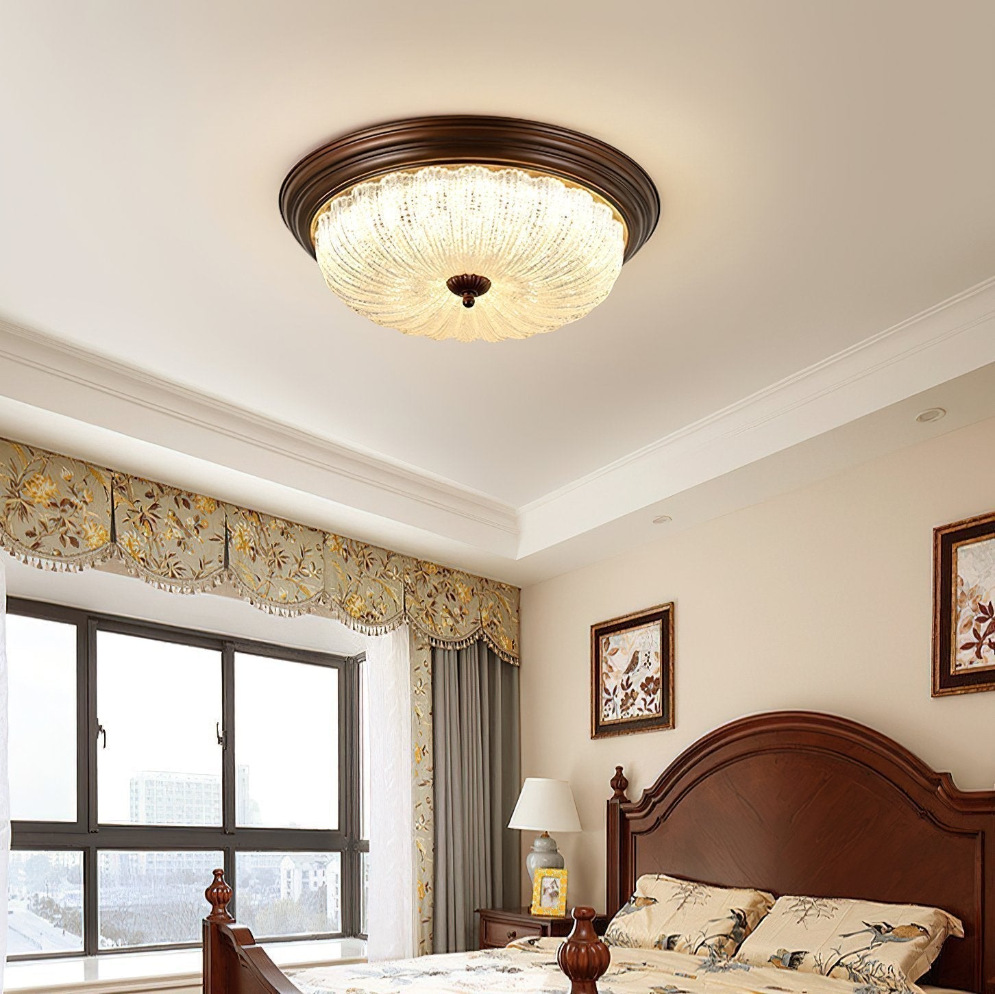 modern-walnut-wood-grain-crystal-glass-dome-led-ceiling-light-for-living-room