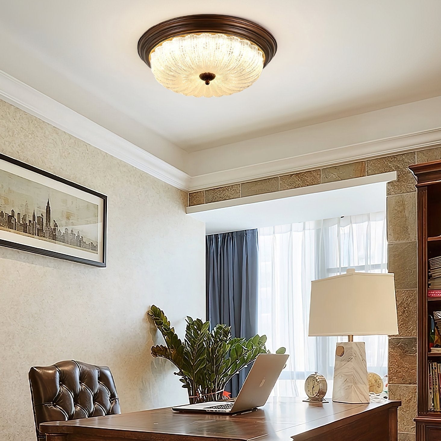 modern-walnut-wood-grain-crystal-glass-dome-led-ceiling-light-for-living-room