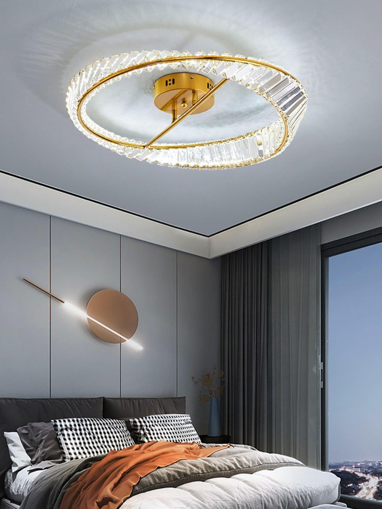 Modern Circular Crystal Rings LED Flush Mount Ceiling Light in Brass Finish