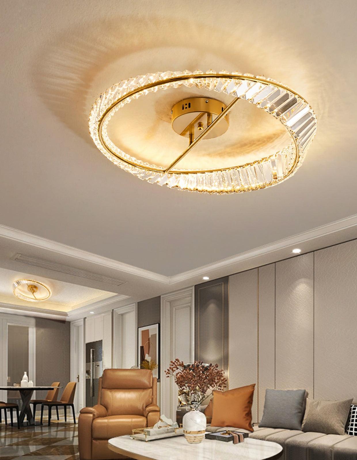 Modern Circular Crystal Rings LED Flush Mount Ceiling Light in Brass Finish