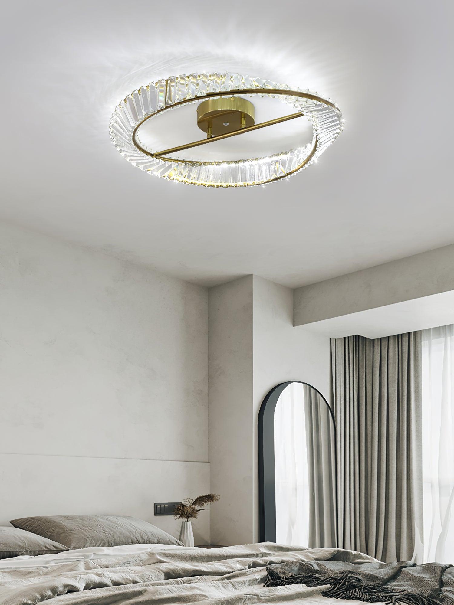Modern Circular Crystal Rings LED Flush Mount Ceiling Light in Brass Finish