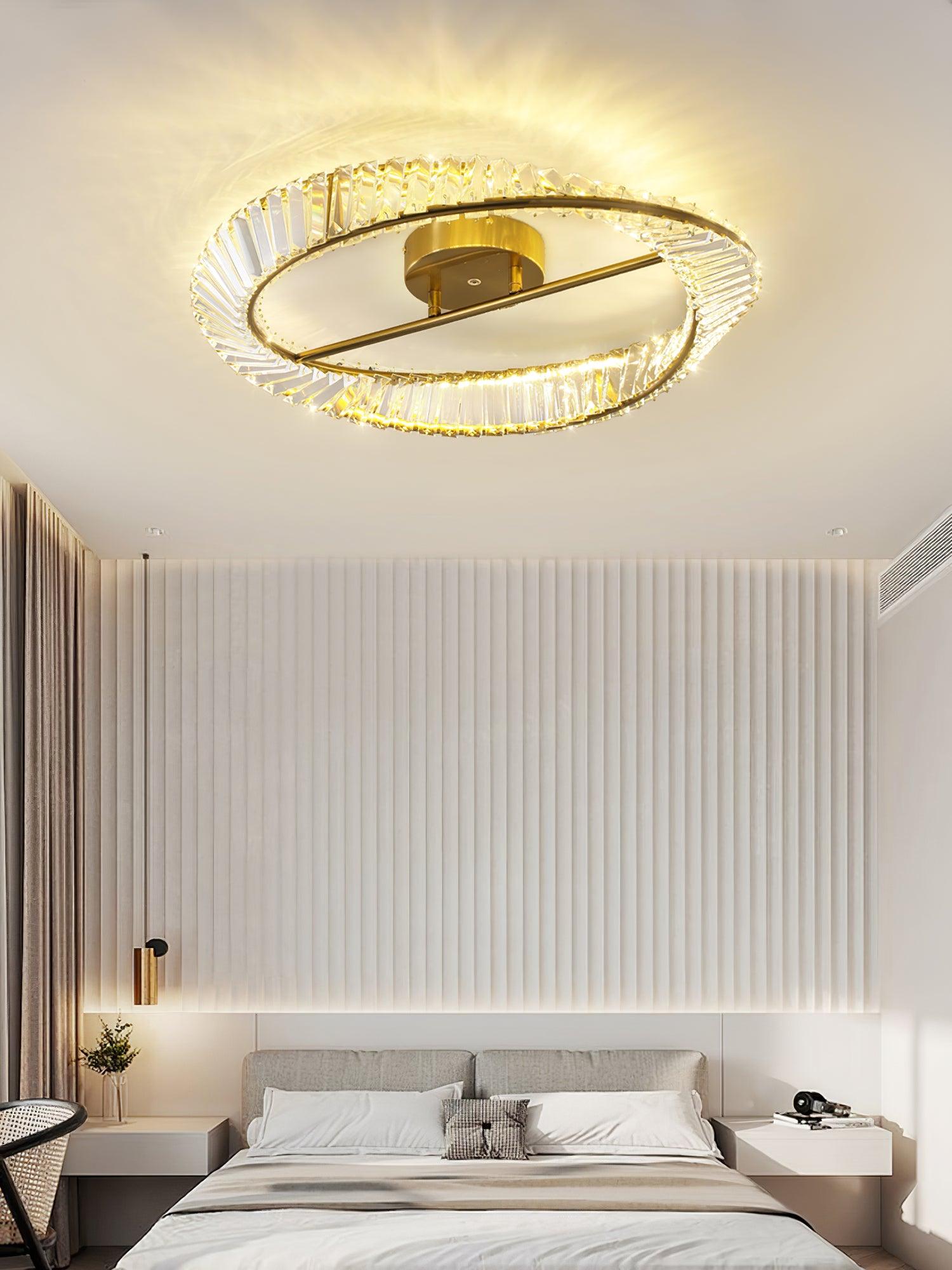 Modern Circular Crystal Rings LED Flush Mount Ceiling Light in Brass Finish