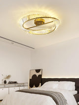 Modern Circular Crystal Rings LED Flush Mount Ceiling Light in Brass Finish