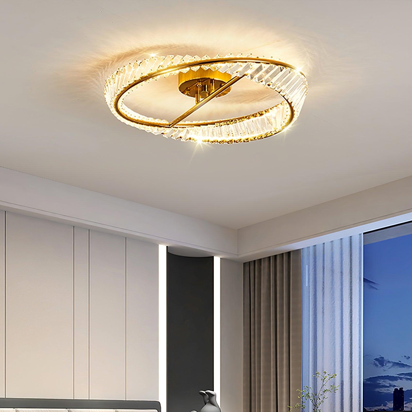 Modern Circular Crystal Rings LED Flush Mount Ceiling Light in Brass Finish