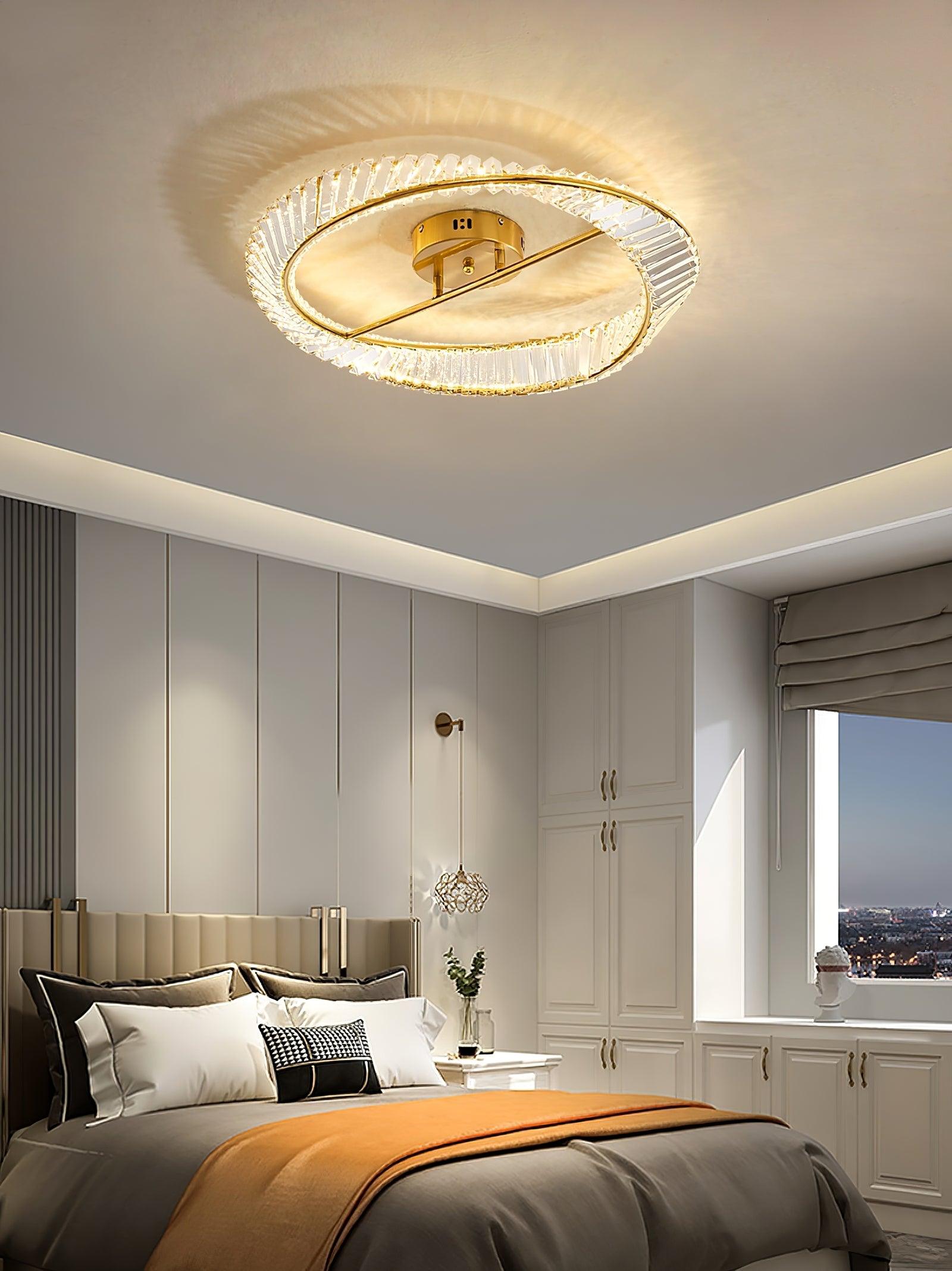 Modern Circular Crystal Rings LED Flush Mount Ceiling Light in Brass Finish