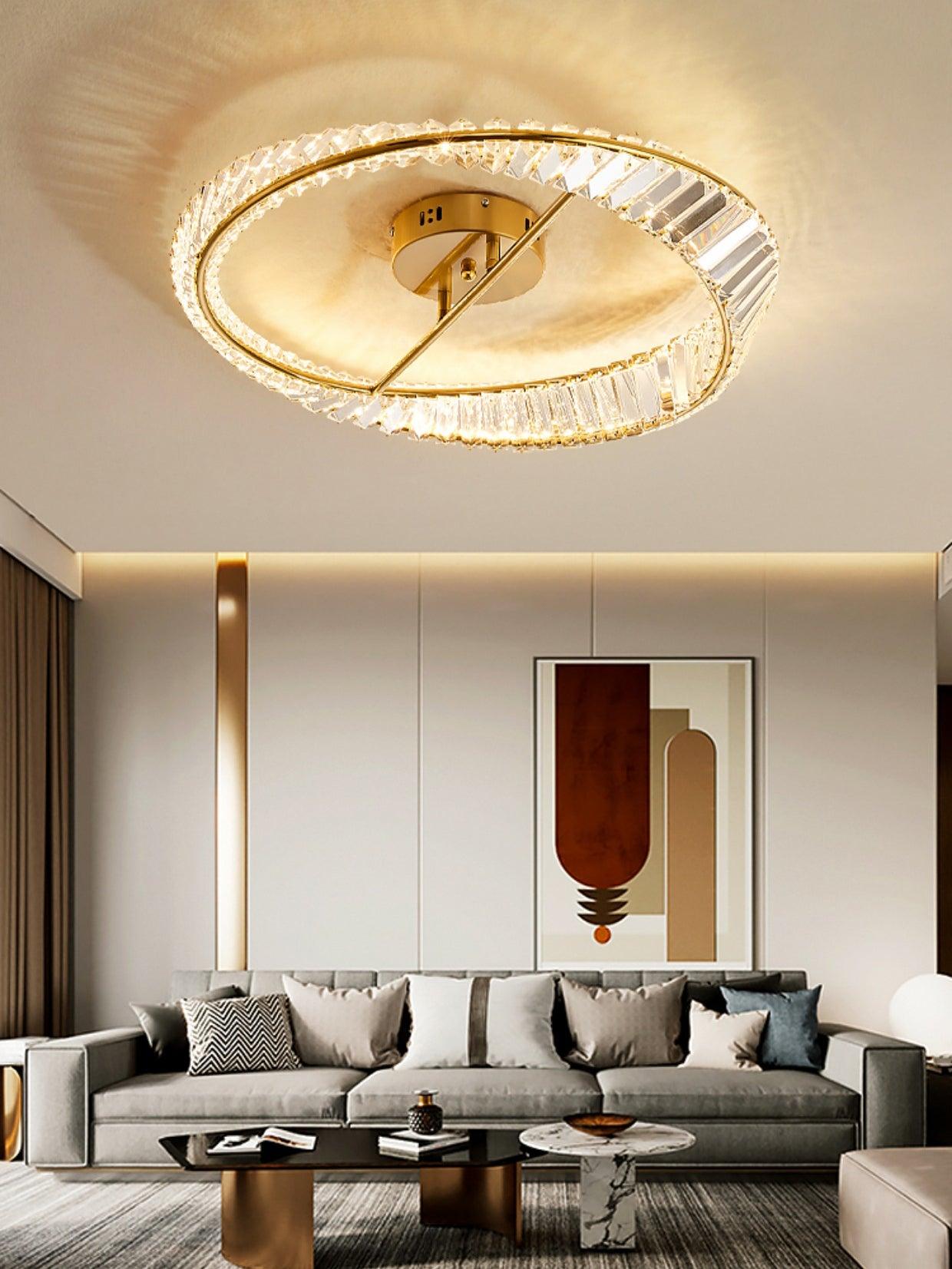 Modern Circular Crystal Rings LED Flush Mount Ceiling Light in Brass Finish