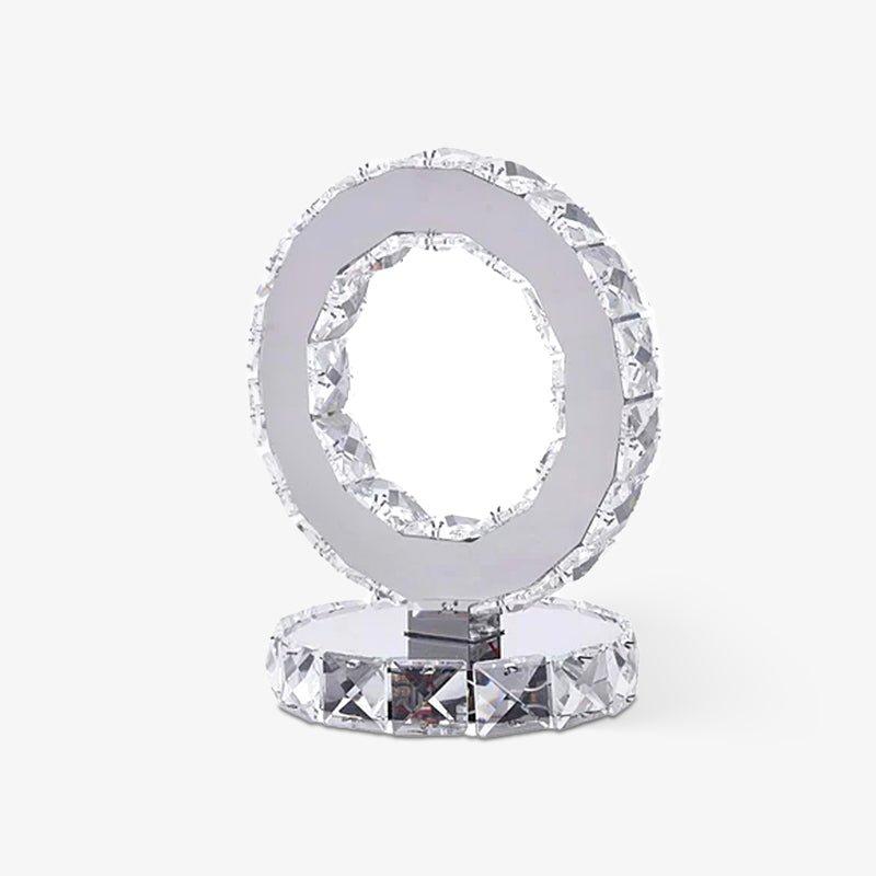 Modern LED Crystal Ring Table Lamp Chrome Finish for Bedroom Nightstand