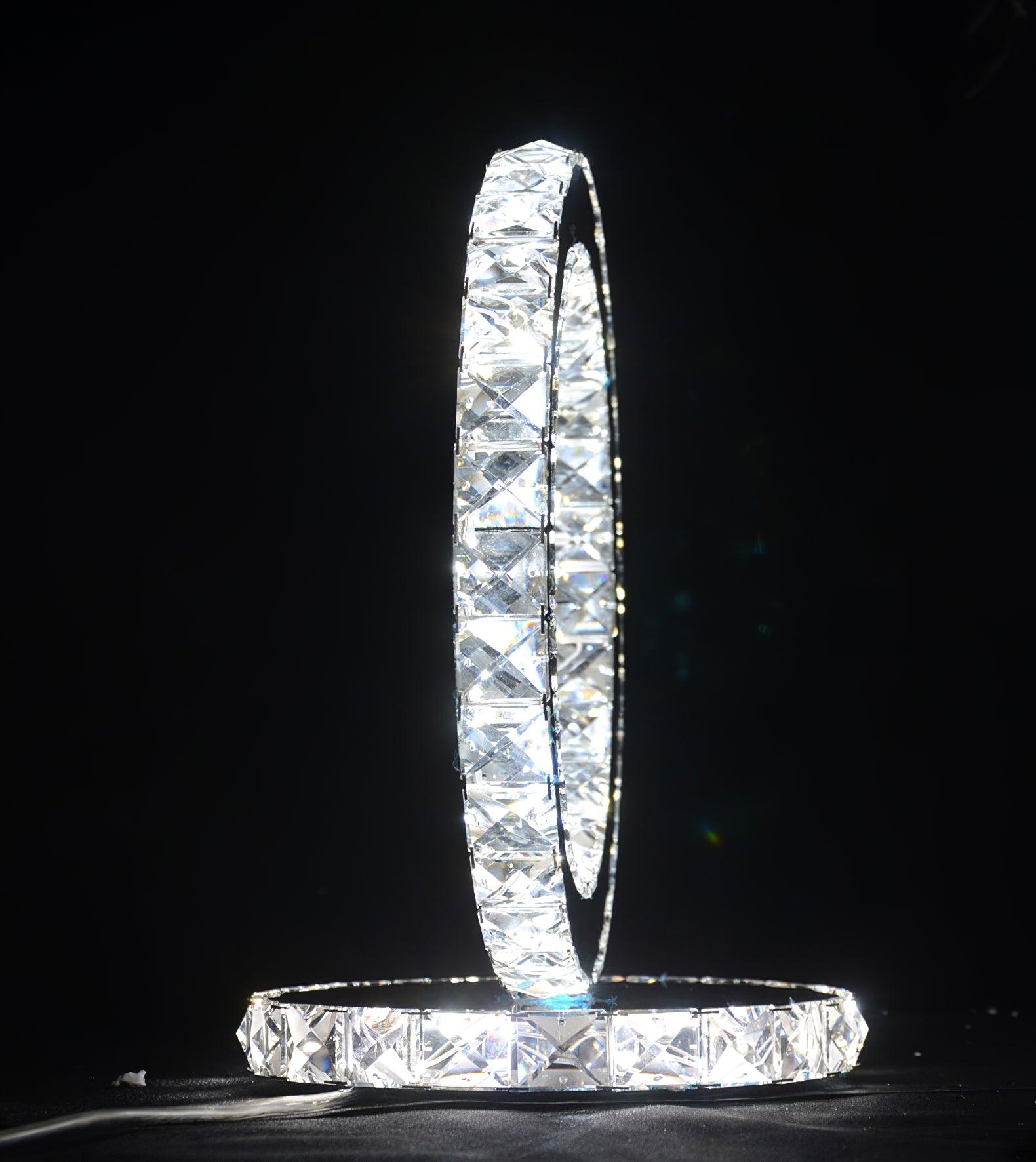 Modern LED Crystal Ring Table Lamp Chrome Finish for Bedroom Nightstand