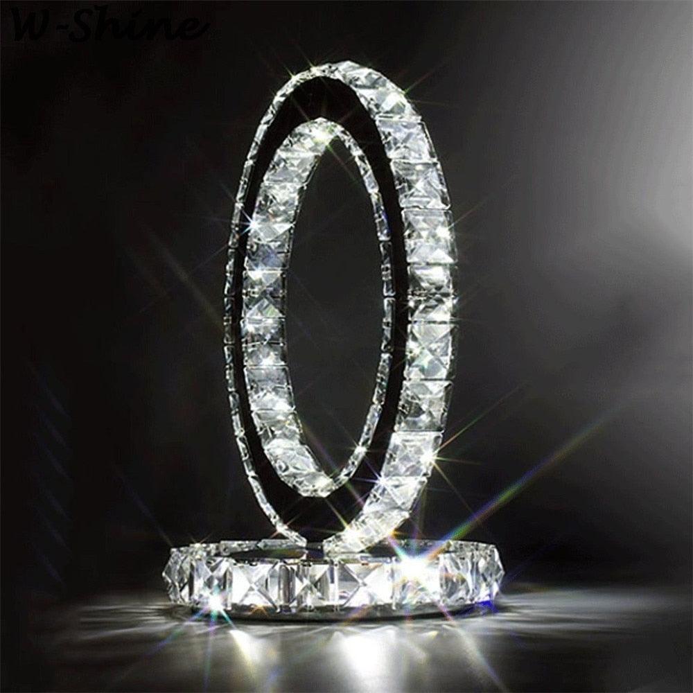 Modern LED Crystal Ring Table Lamp Chrome Finish for Bedroom Nightstand