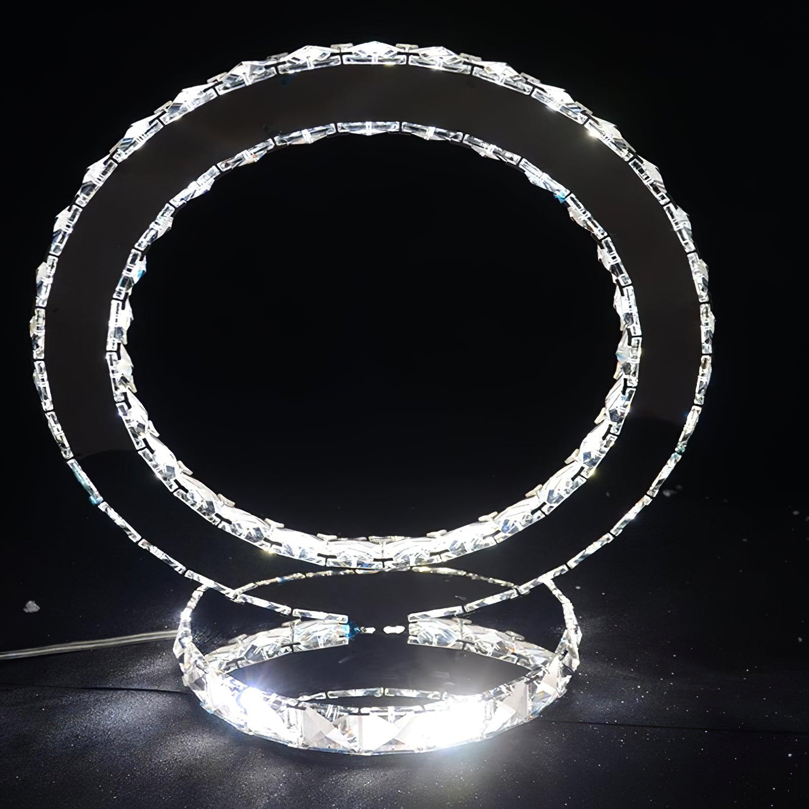 Modern LED Crystal Ring Table Lamp Chrome Finish for Bedroom Nightstand