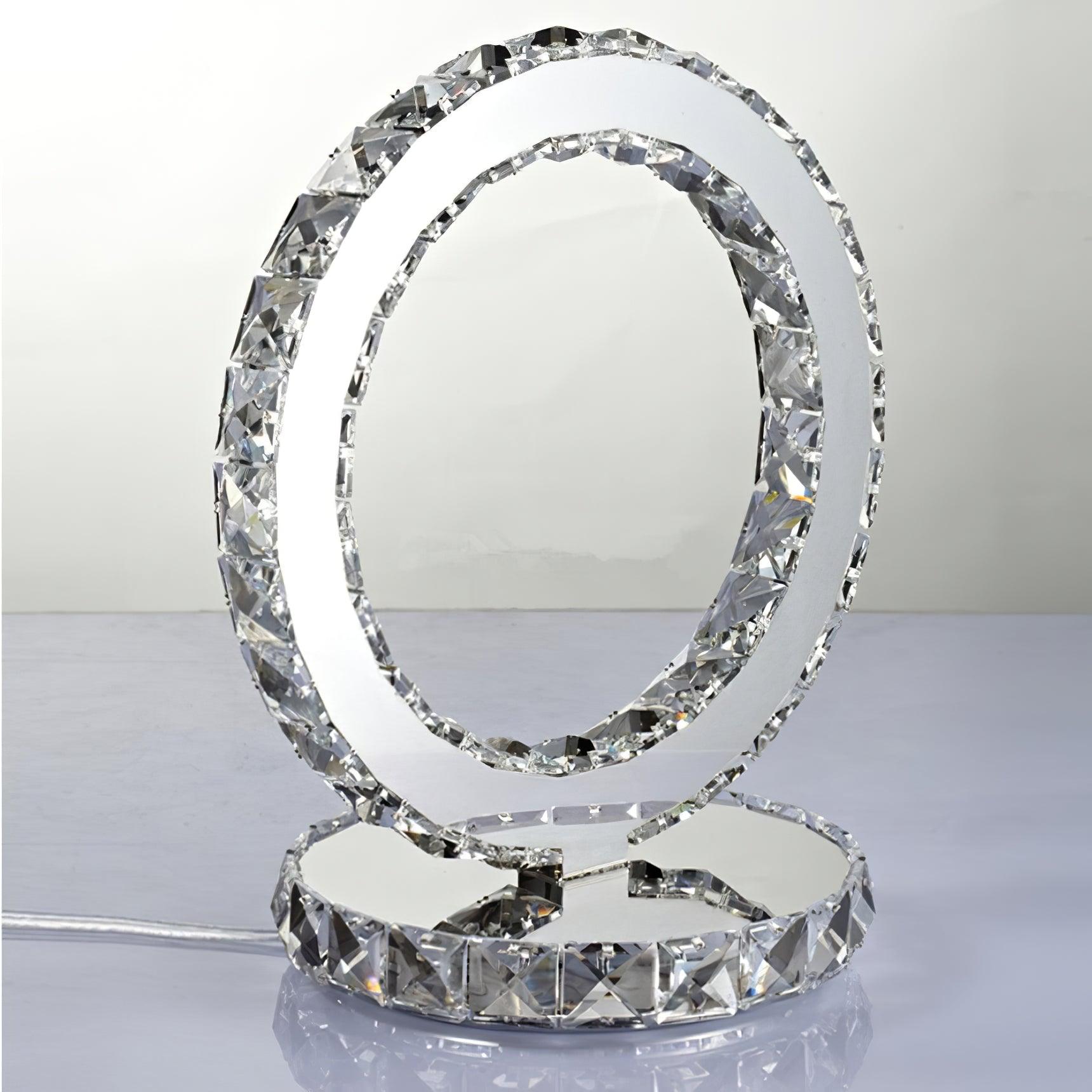 Modern LED Crystal Ring Table Lamp Chrome Finish for Bedroom Nightstand