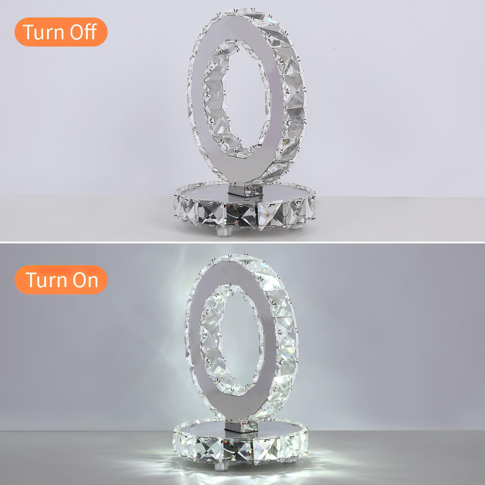 Modern LED Crystal Ring Table Lamp Chrome Finish for Bedroom Nightstand