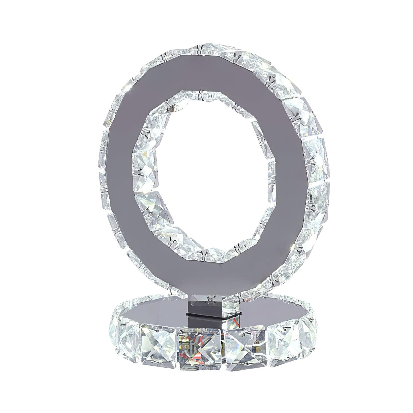 Modern LED Crystal Ring Table Lamp Chrome Finish for Bedroom Nightstand