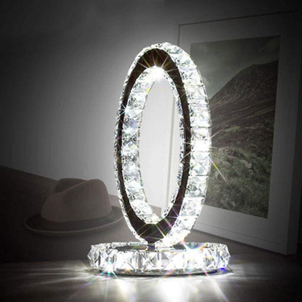 Modern LED Crystal Ring Table Lamp Chrome Finish for Bedroom Nightstand