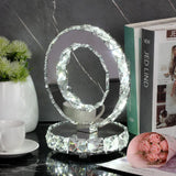 Modern LED Crystal Ring Table Lamp Chrome Finish for Bedroom Nightstand