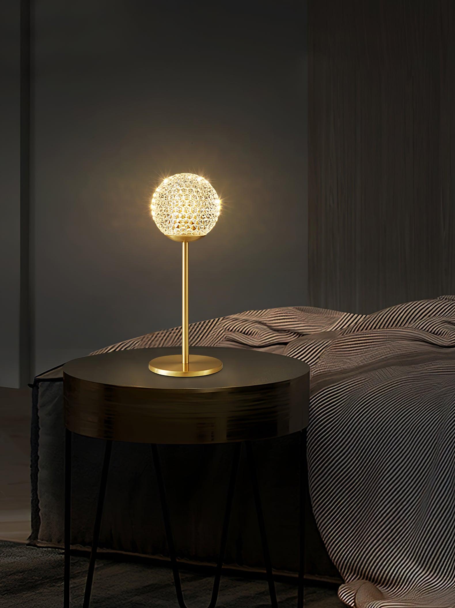 Elegant Crystal Globe Table Lamp with Polished Brass Finish and Spherical Shade