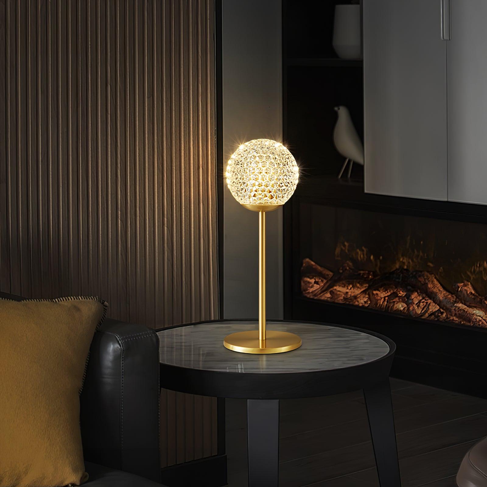 Elegant Crystal Globe Table Lamp with Polished Brass Finish and Spherical Shade