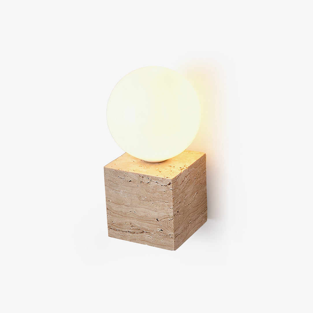Minimalist Natural Yellow Travertine Stone Cube Wall Sconce Modern Indoor Geometric Lighting Fixture