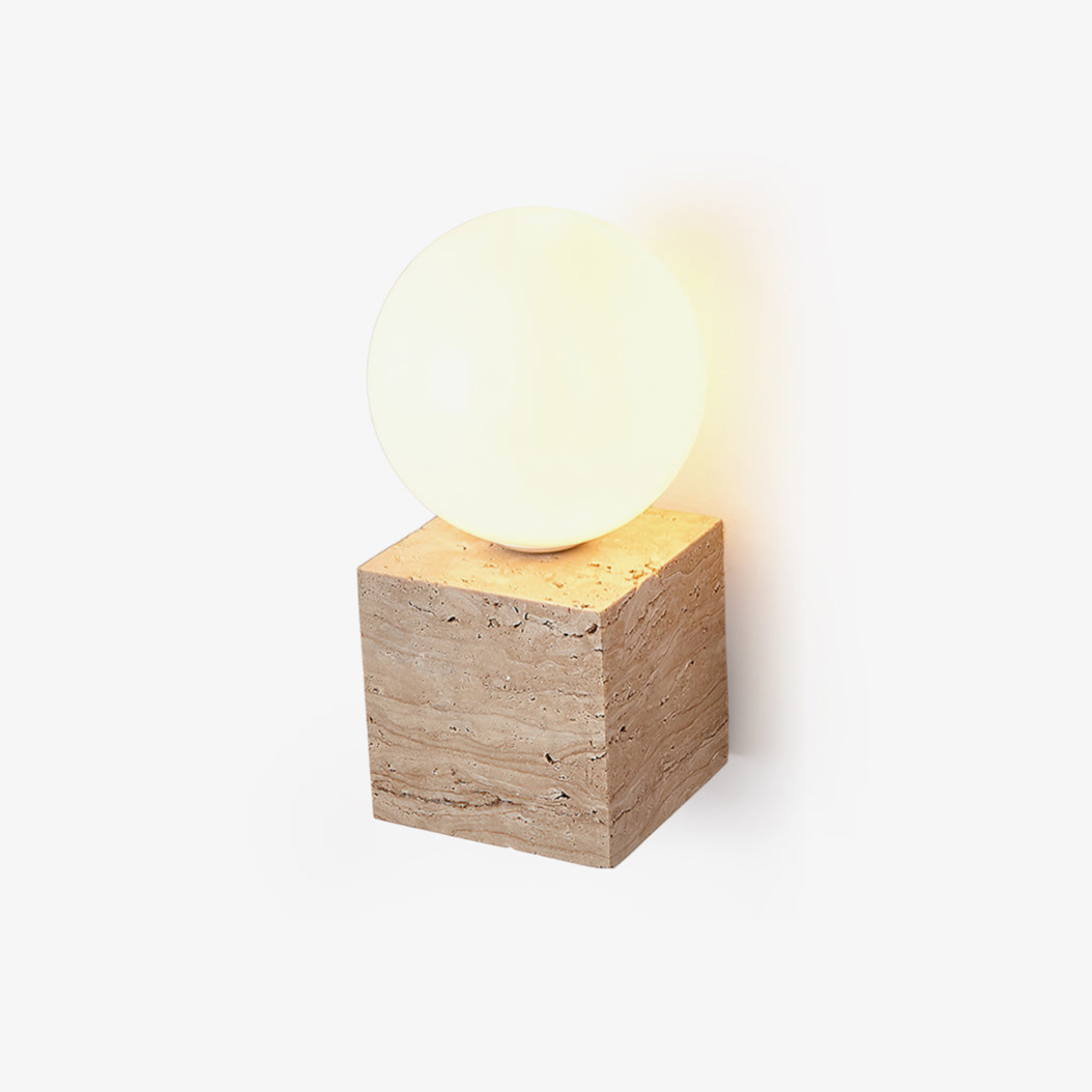 Minimalist Natural Yellow Travertine Stone Cube Wall Sconce Modern Indoor Geometric Lighting Fixture
