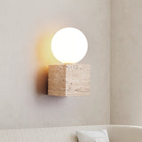 Minimalist Natural Yellow Travertine Stone Cube Wall Sconce Modern Indoor Geometric Lighting Fixture