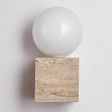 Minimalist Natural Yellow Travertine Stone Cube Wall Sconce Modern Indoor Geometric Lighting Fixture