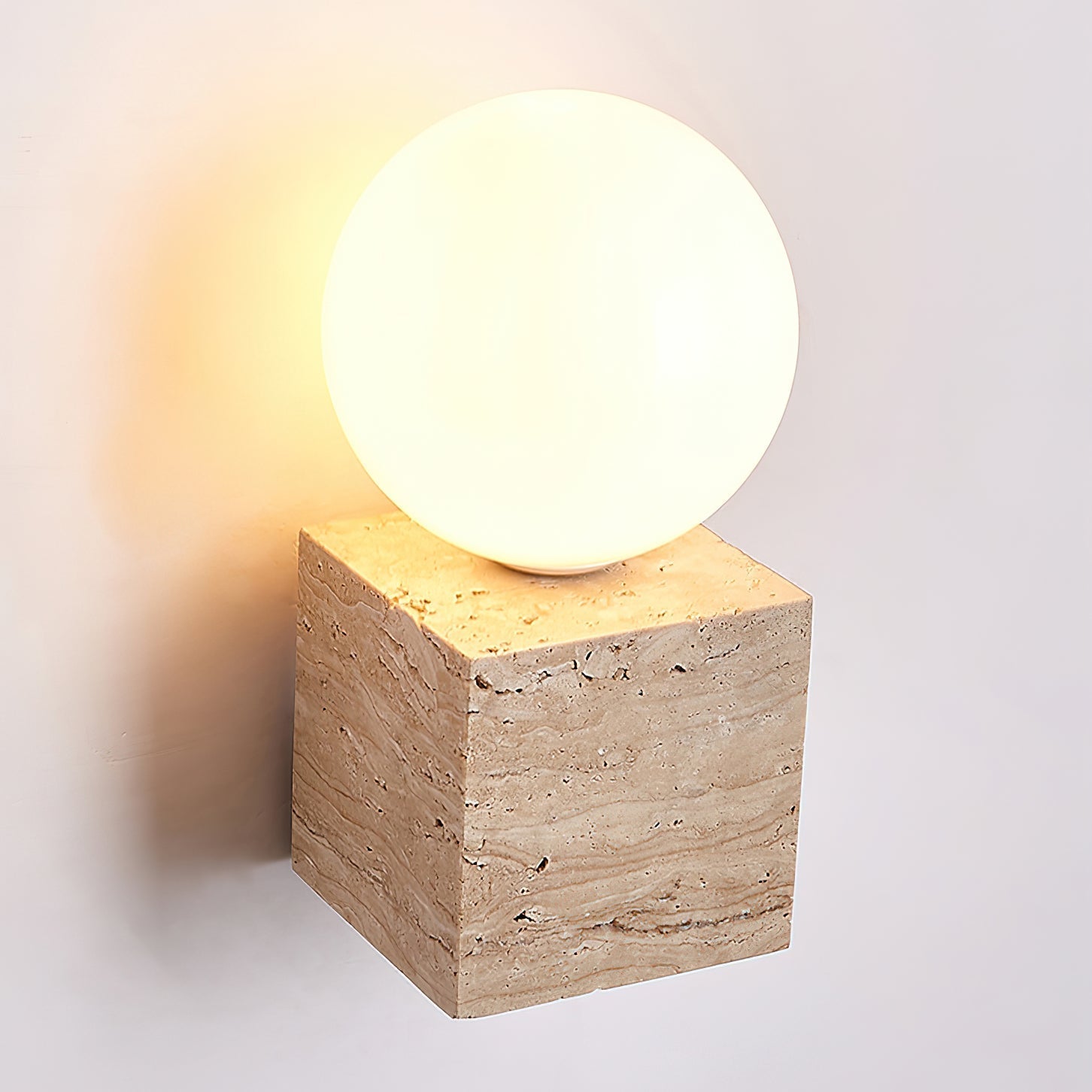 Minimalist Natural Yellow Travertine Stone Cube Wall Sconce Modern Indoor Geometric Lighting Fixture