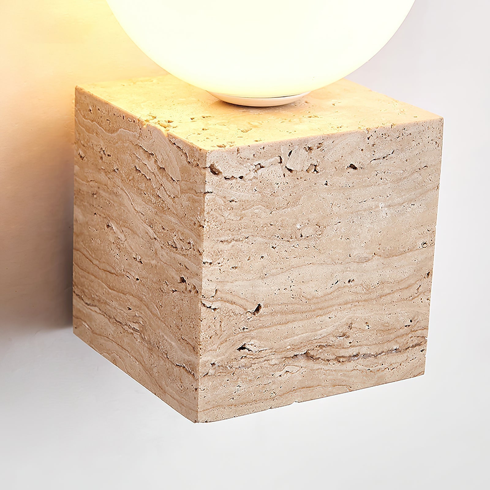 Minimalist Natural Yellow Travertine Stone Cube Wall Sconce Modern Indoor Geometric Lighting Fixture