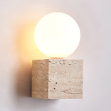 Minimalist Natural Yellow Travertine Stone Cube Wall Sconce Modern Indoor Geometric Lighting Fixture