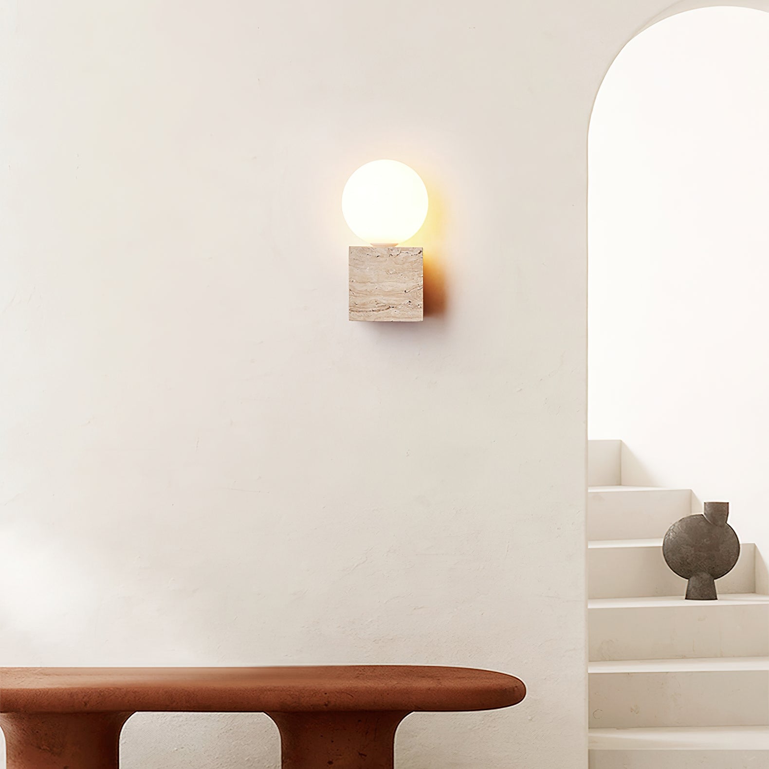 Minimalist Natural Yellow Travertine Stone Cube Wall Sconce Modern Indoor Geometric Lighting Fixture