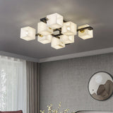 Cubist Alabaster Cluster Flush Mount Ceiling Light Modern Geometric Stone Lamp
