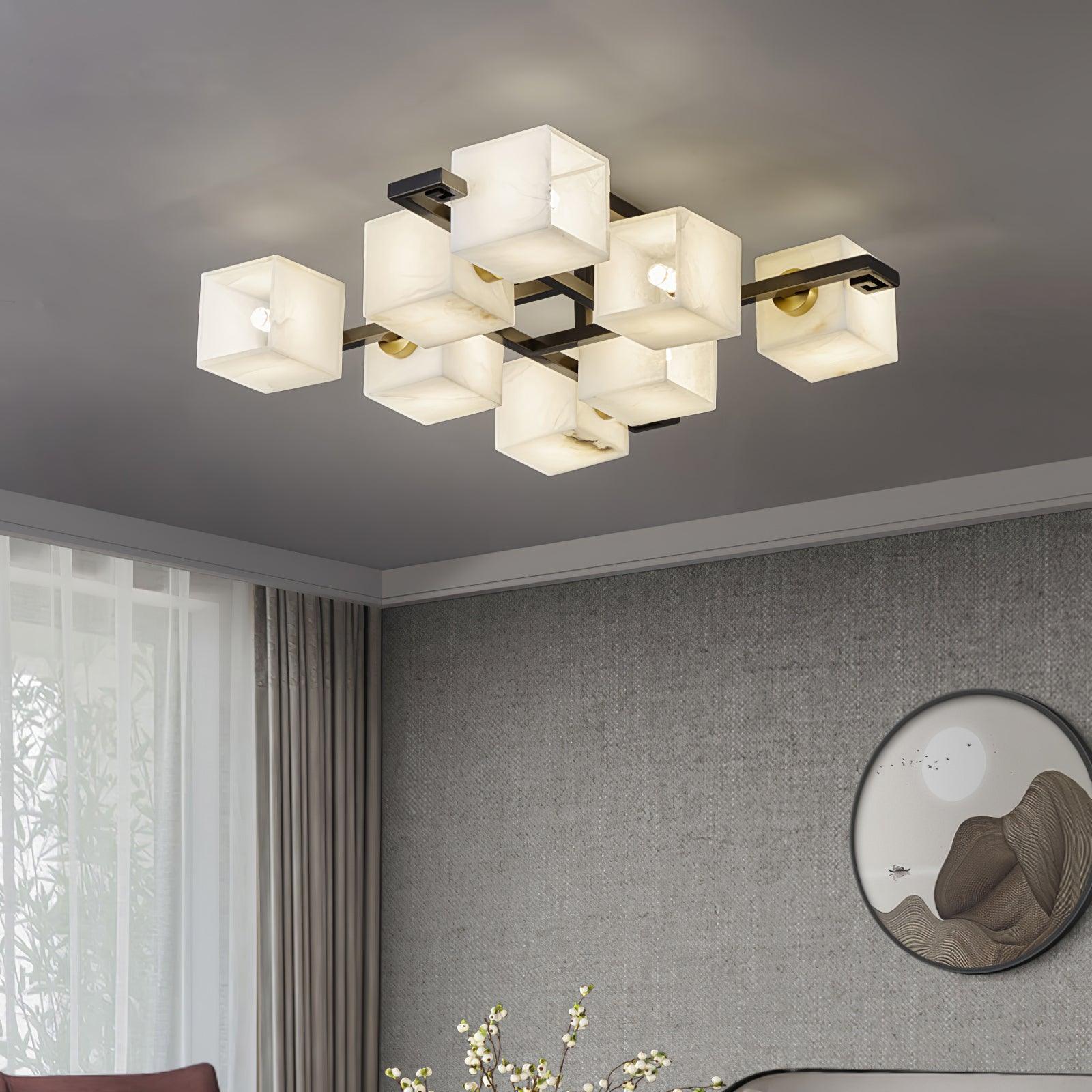 Cubist Alabaster Cluster Flush Mount Ceiling Light Modern Geometric Stone Lamp