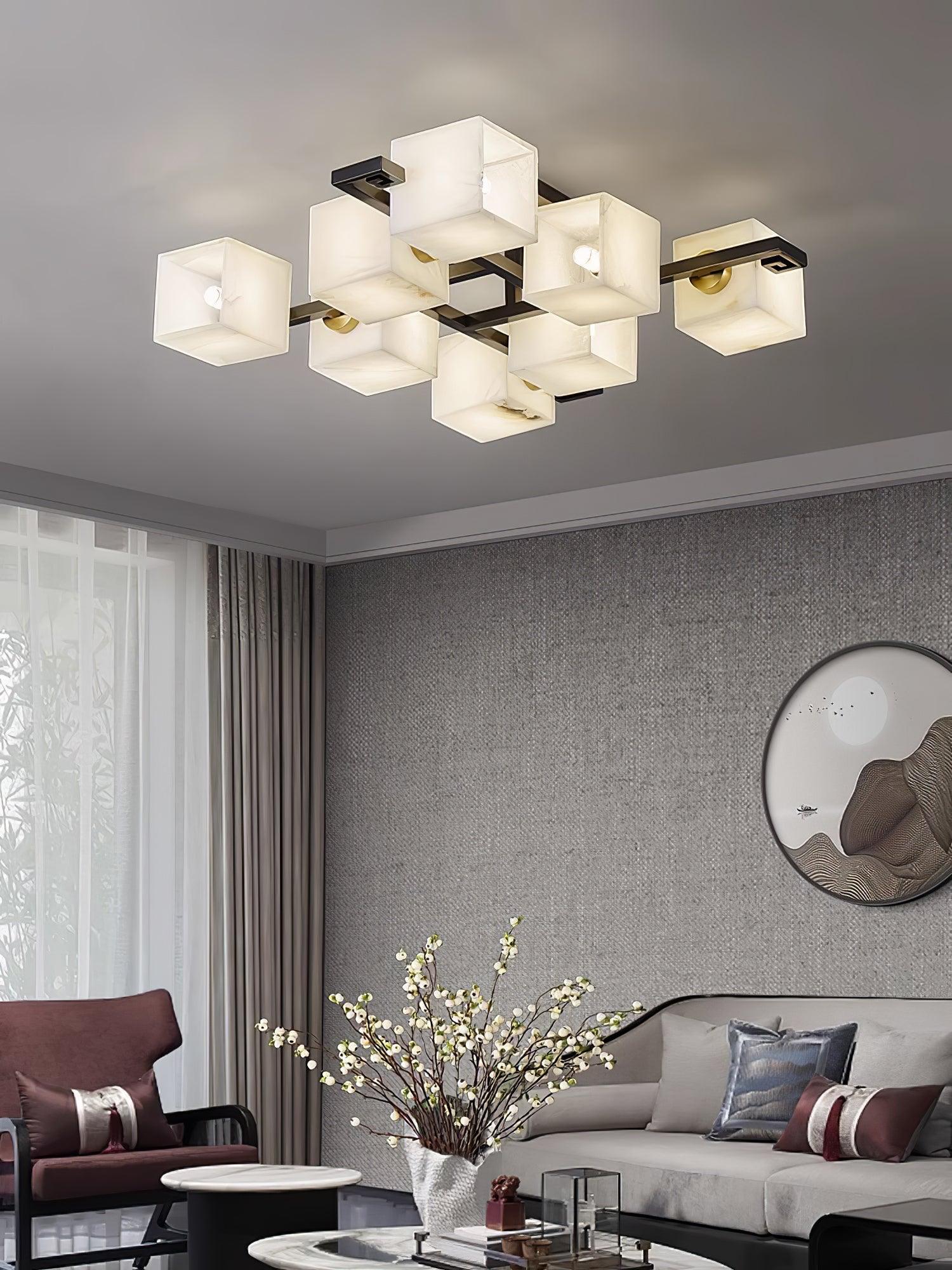 Cubist Alabaster Cluster Flush Mount Ceiling Light Modern Geometric Stone Lamp
