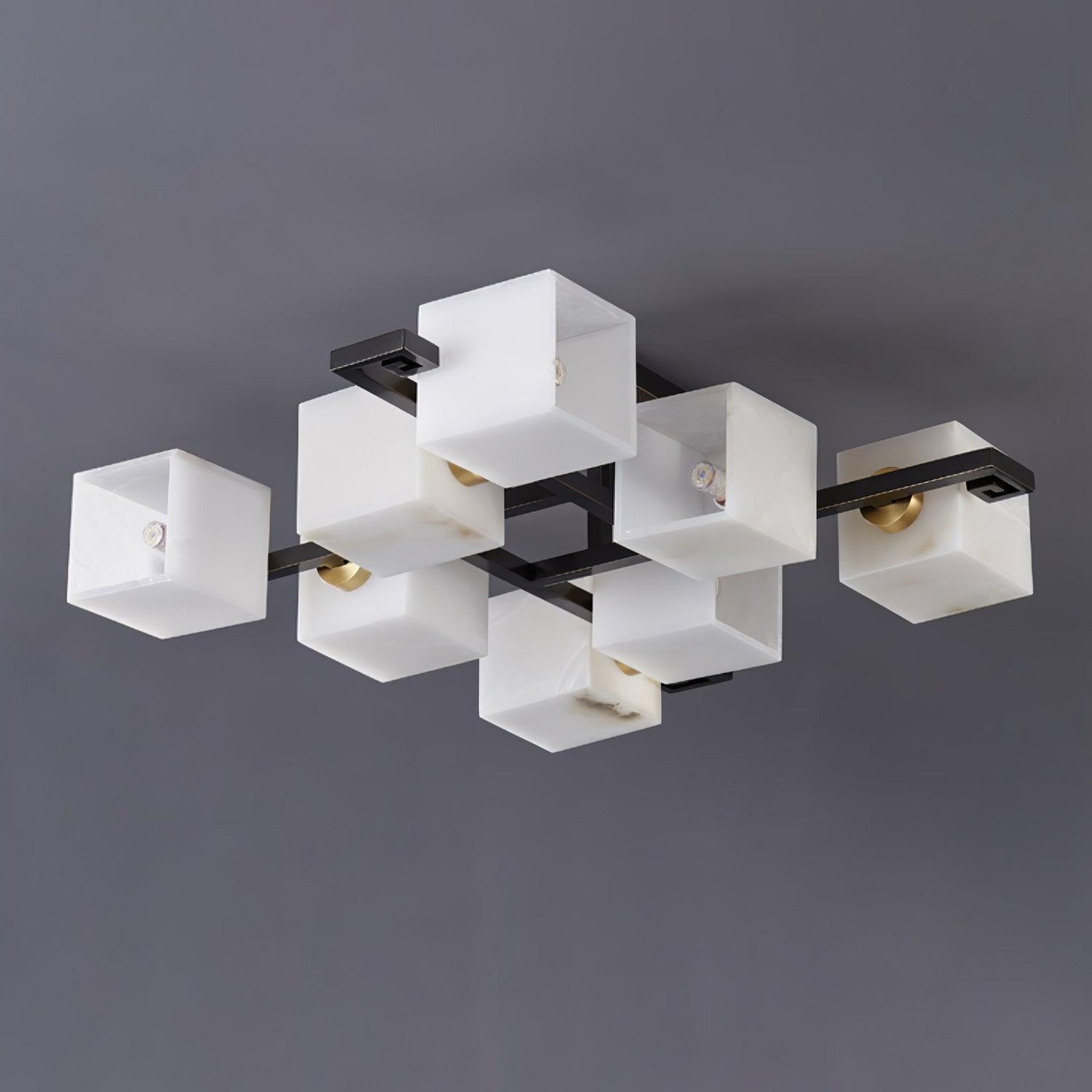 Cubist Alabaster Cluster Flush Mount Ceiling Light Modern Geometric Stone Lamp