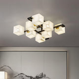 Cubist Alabaster Cluster Flush Mount Ceiling Light Modern Geometric Stone Lamp
