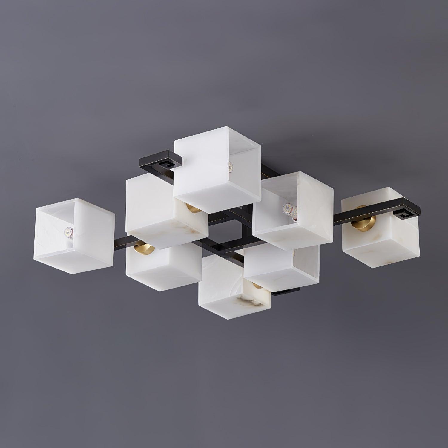 Cubist Alabaster Cluster Flush Mount Ceiling Light Modern Geometric Stone Lamp