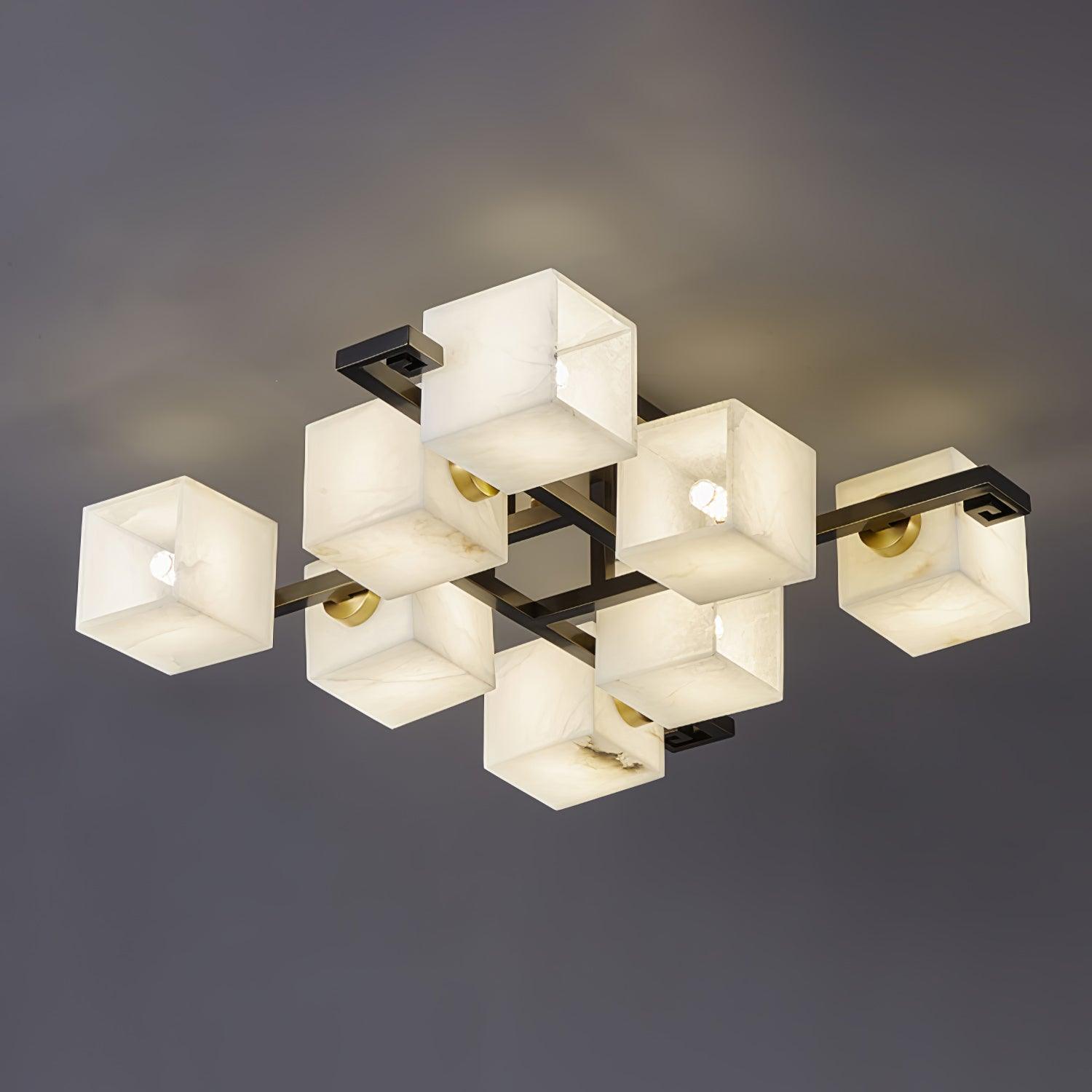 Cubist Alabaster Cluster Flush Mount Ceiling Light Modern Geometric Stone Lamp