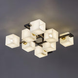 Cubist Alabaster Cluster Flush Mount Ceiling Light Modern Geometric Stone Lamp