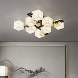 Cubist Alabaster Cluster Flush Mount Ceiling Light Modern Geometric Stone Lamp