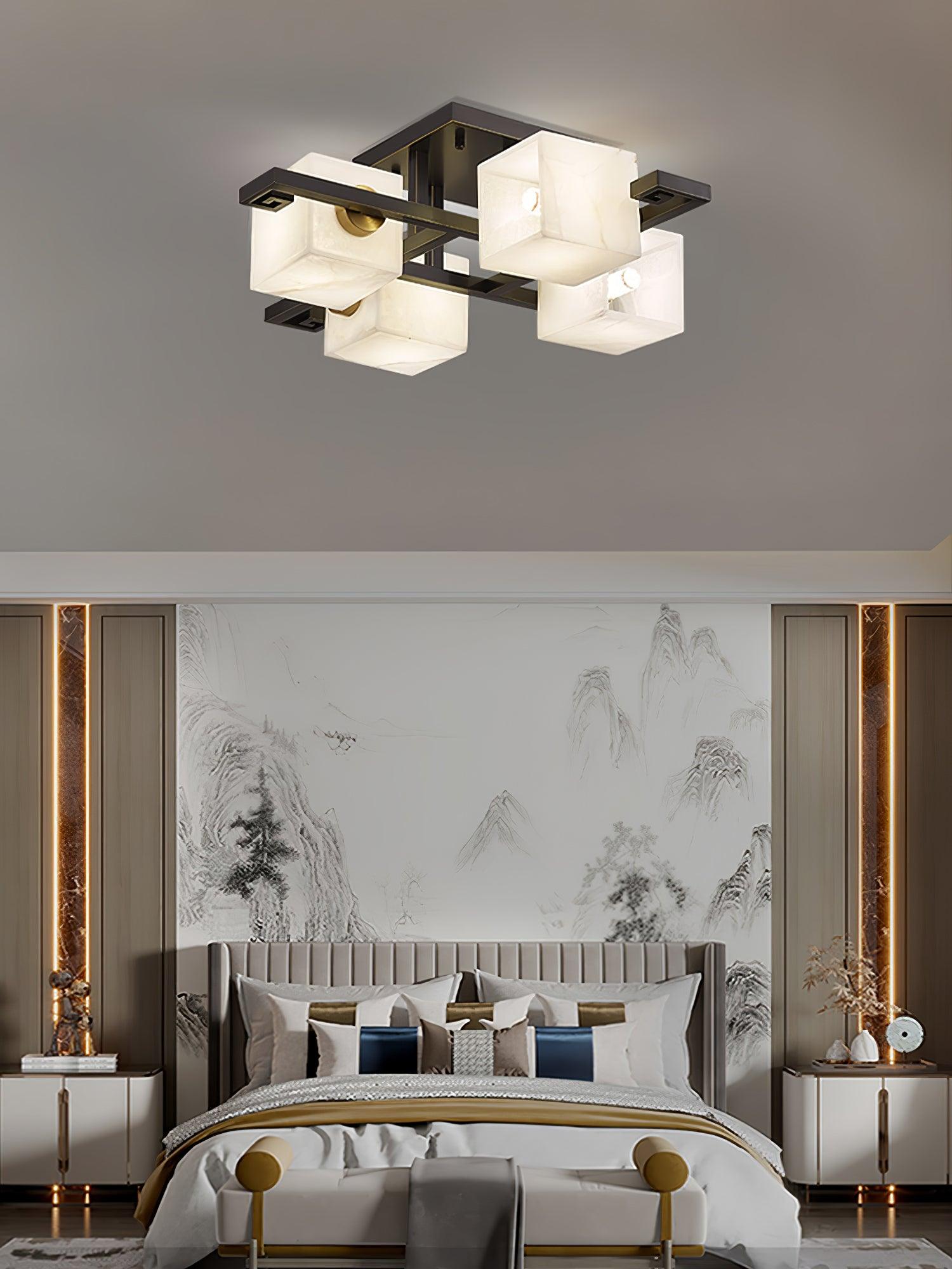 Cubist Alabaster Cluster Flush Mount Ceiling Light Modern Geometric Stone Lamp