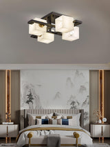 Cubist Alabaster Cluster Flush Mount Ceiling Light Modern Geometric Stone Lamp