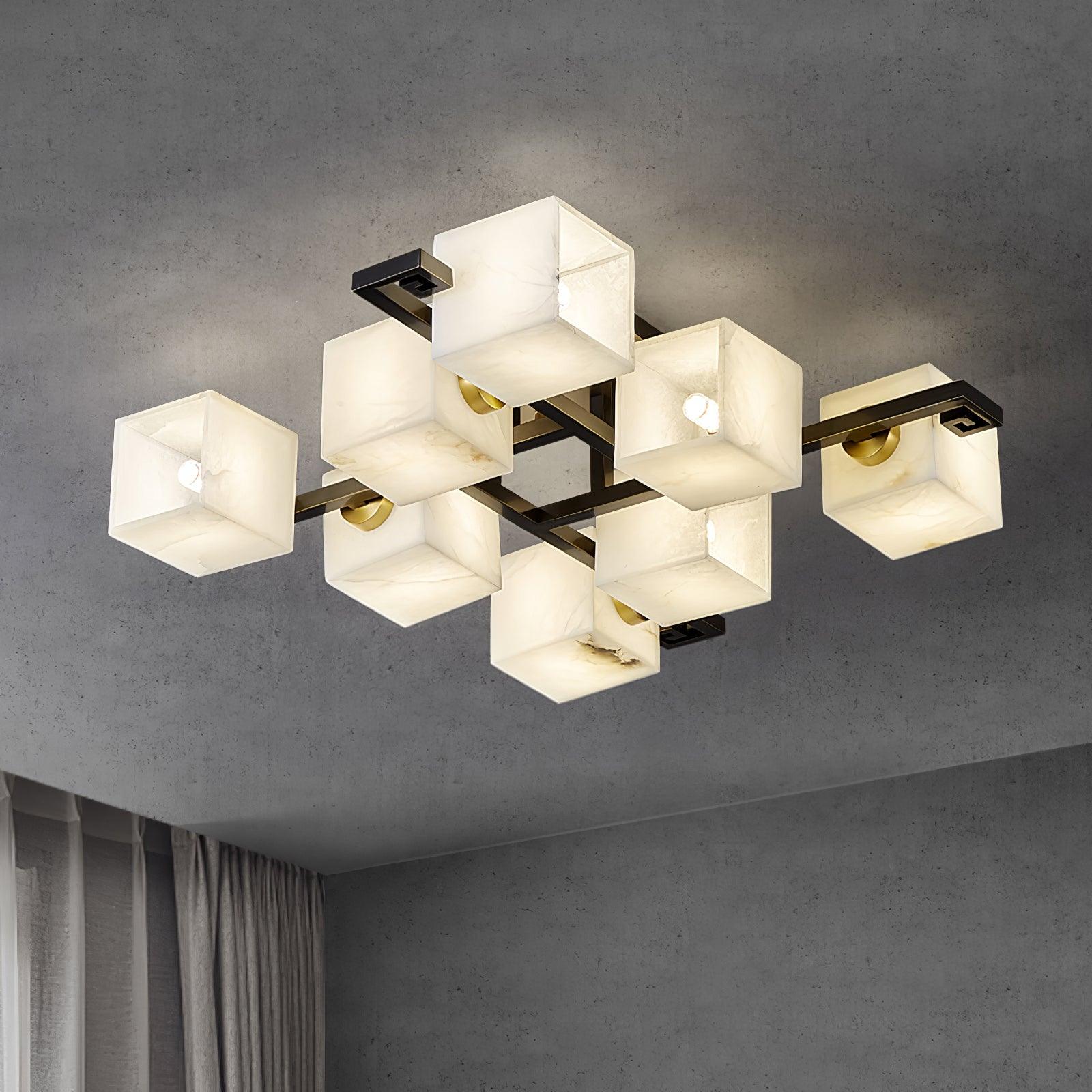 Cubist Alabaster Cluster Flush Mount Ceiling Light Modern Geometric Stone Lamp